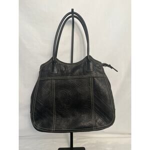 Franco Sarto Black Embossed Leather Tote Handbag Minimalist Classic